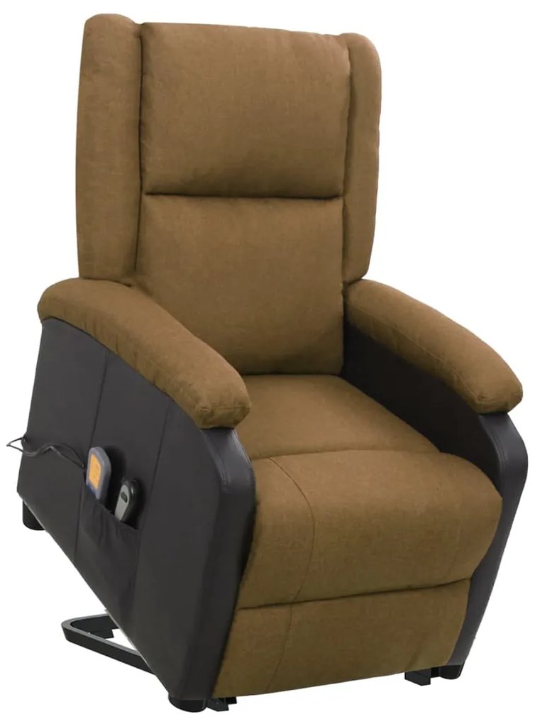 329517 vidaXL Poltrona elevatória de massagens tecido castanho
