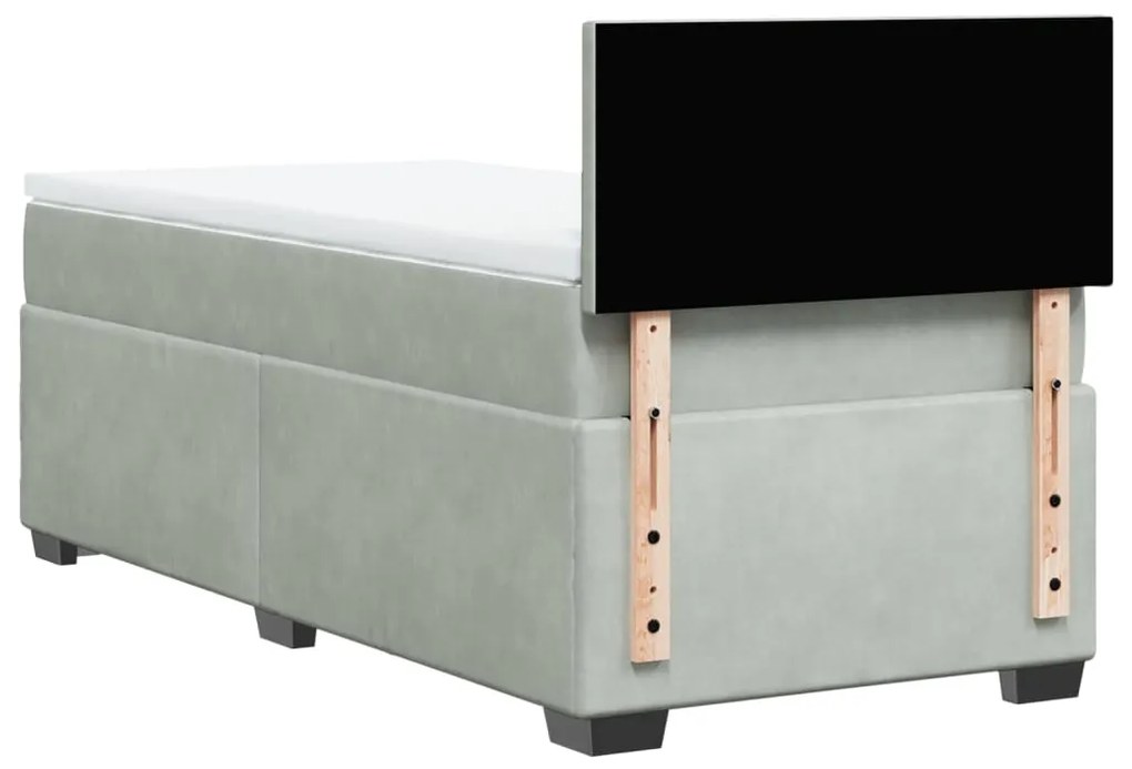 Cama com Molas/Colchão e Luzes Led - 80x200 cm - Veludo Cinza-Claro