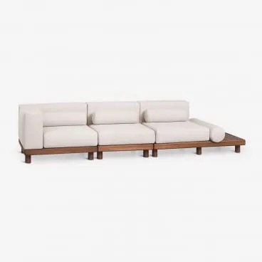 Sofá Modular De Canto Para Jardim De 3 Peças Com Mesa Lateral Auxiliar Em Acácia Edrien Castanho Acácia - Sklum