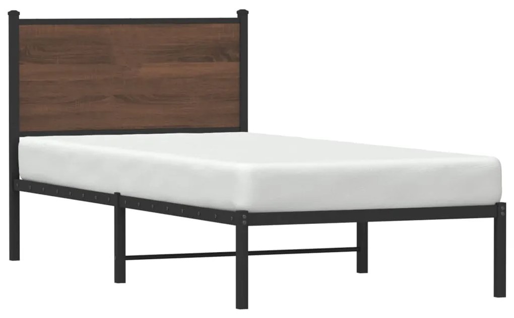 Estrutura cama com cabeceira 80x200 cm metal carvalho castanho