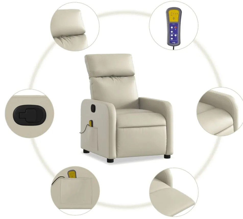 Poltrona de massagens reclinável couro artificial cor creme