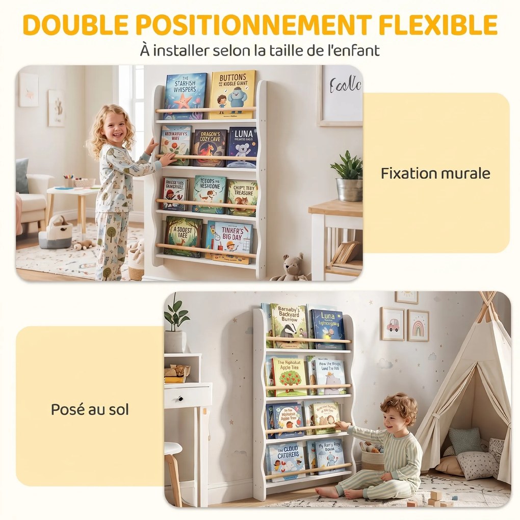 Estante para Livros Infantis, 60 x 10 x 98 cm, 4 Níveis de Arrumação, Branco