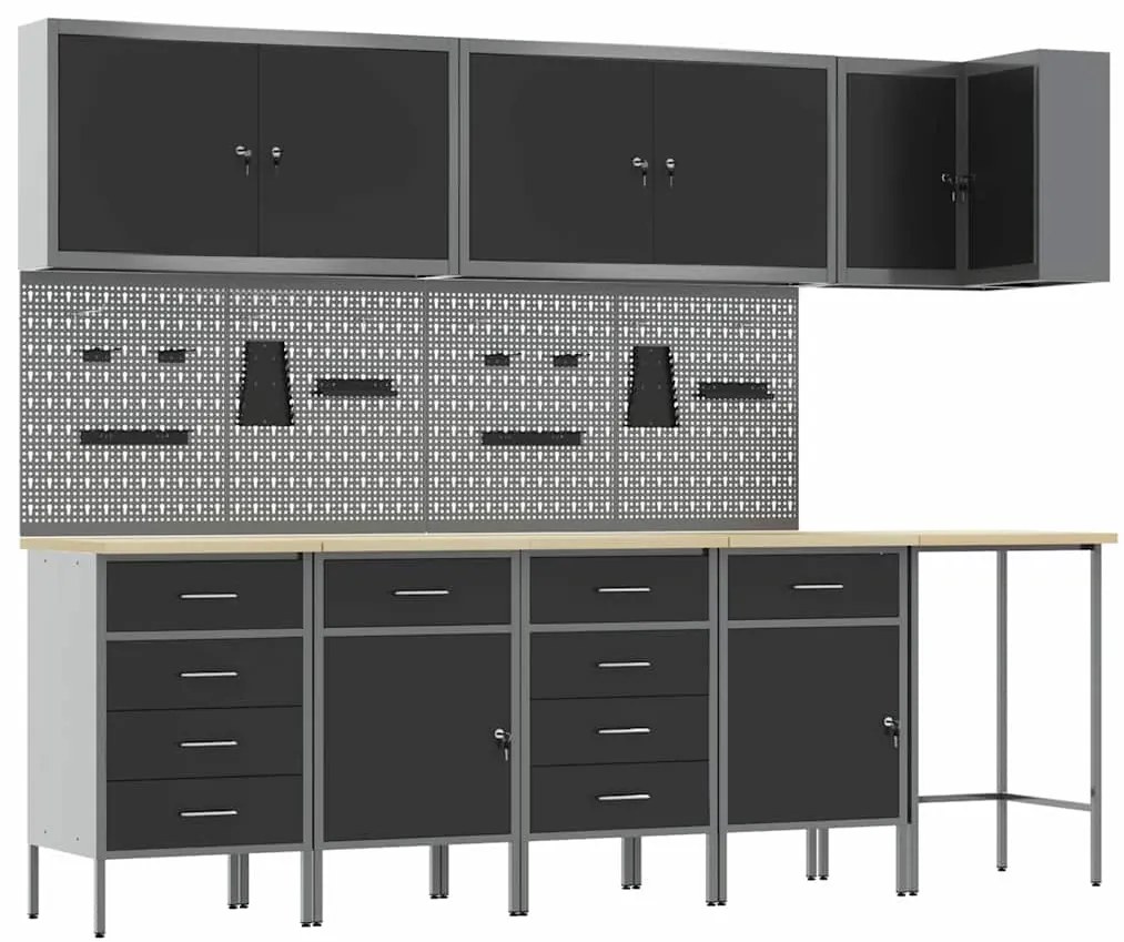 Conjunto de Armário e Painel de Ferramentas de 12 Peças vidaXL Preto M