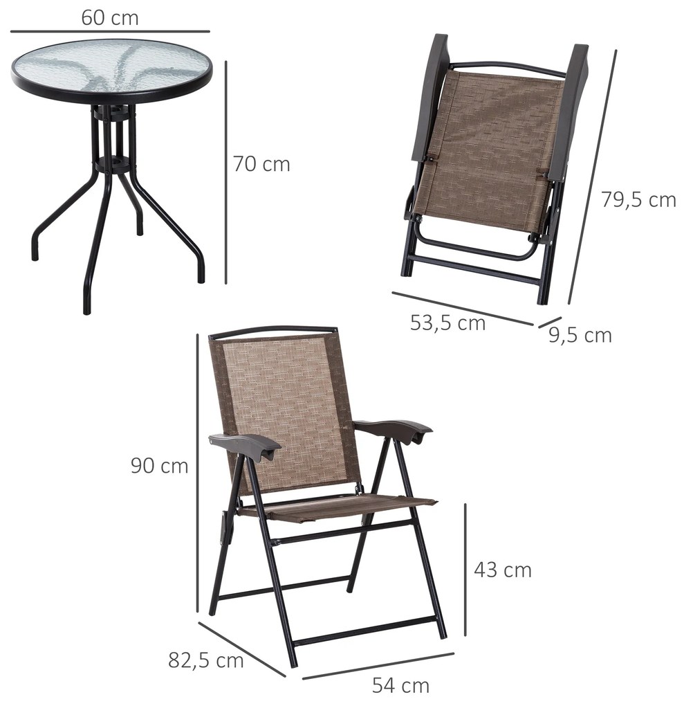 Conjunto de Mesa e 2 Cadeiras Cadeira Dobrável Encosto Reclináveis a 4