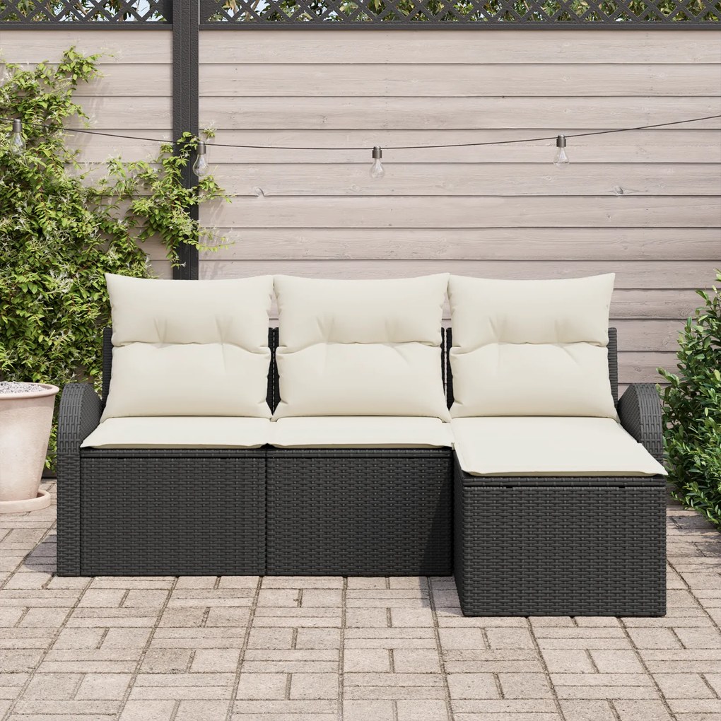 Conjunto de Sofá de Jardim vidaXL 4 Peças com Almofadas Rattan PE Pret