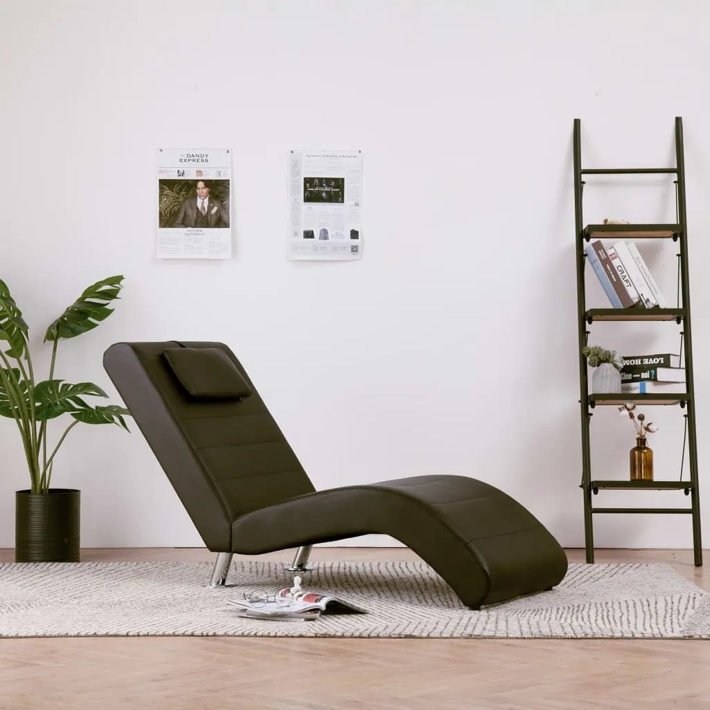 281279 vidaXL Chaise lounge com almofada couro artificial castanho