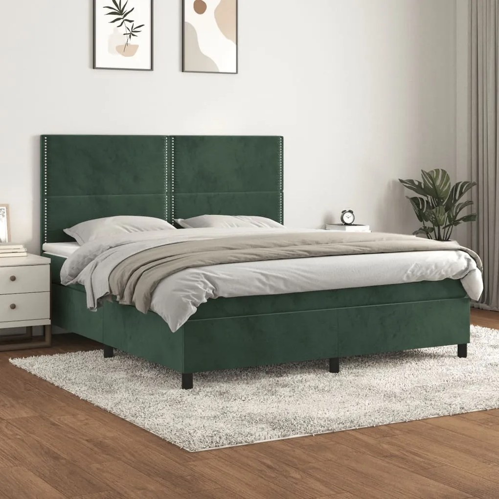 vidaXL Cama com molas/colchão 180x200 cm veludo verde-escuro