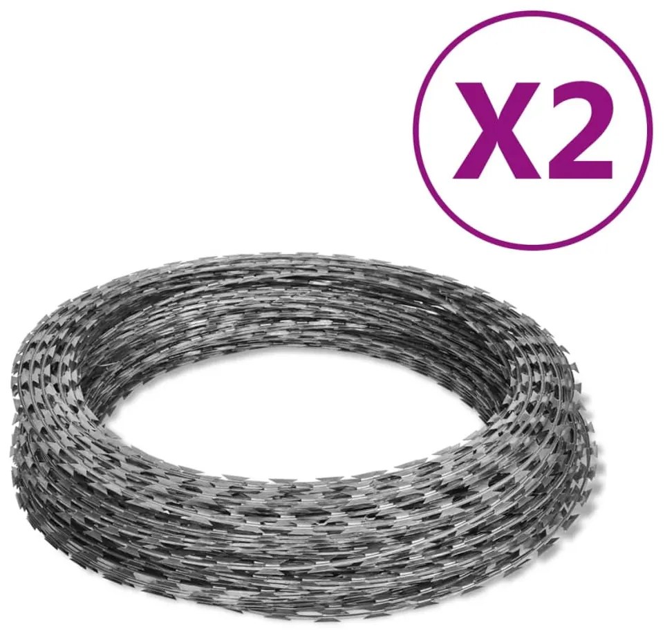 3057512 vidaXL Rolos de arame farpado helicoidal 2 pcs aço galvanizado 100 m
