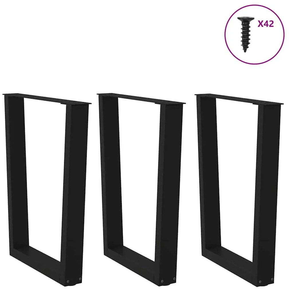Pernas para mesa de jantar em V 3 peças, preto, 70x(72-73,3) cm, aço