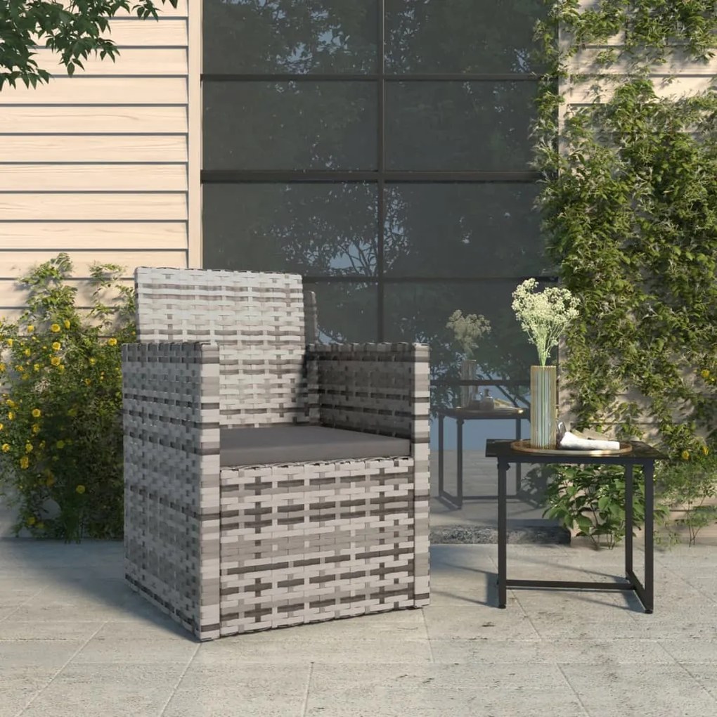 vidaXL Poltrona de jardim com almofadão vime PE cinzento