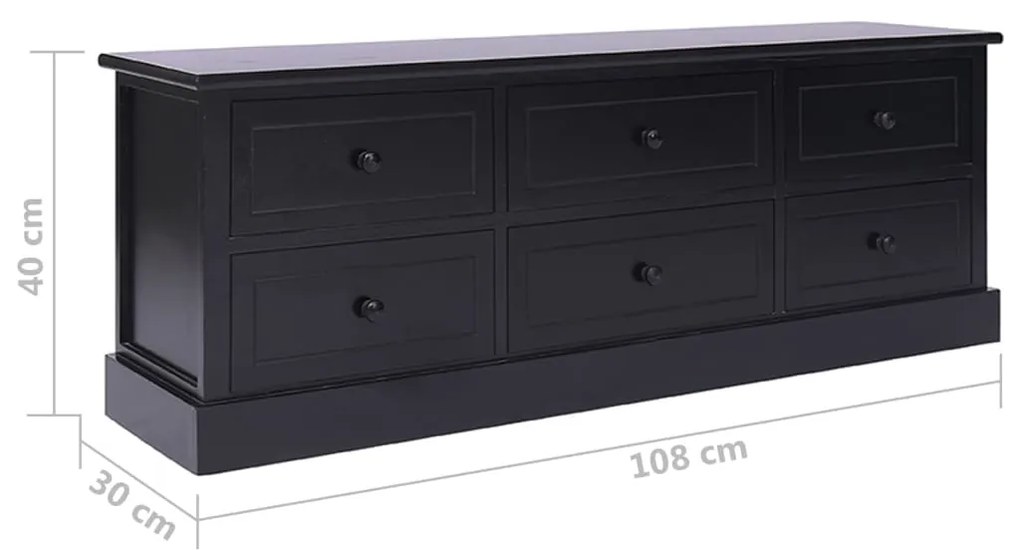 Móvel de TV 108x30x40 cm madeira paulownia maciça preto