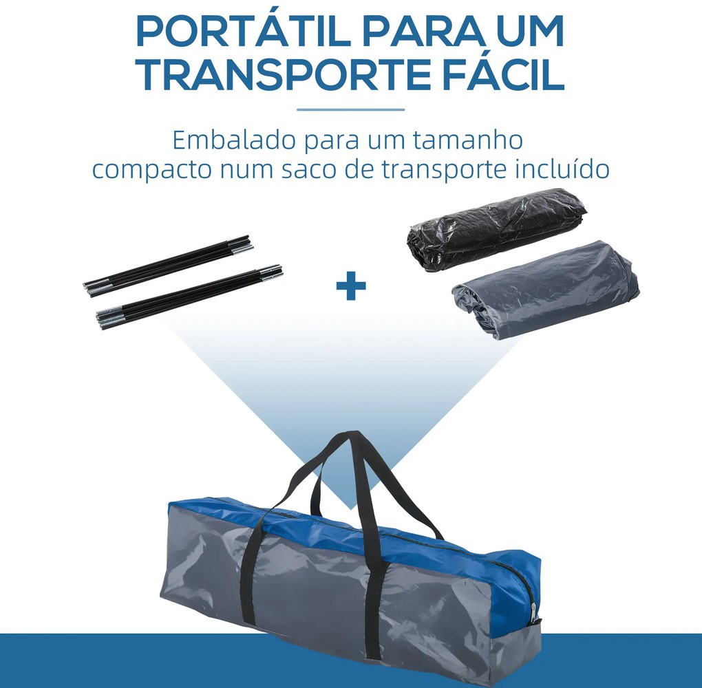 Tenda de Campismo para 4 Pessoas Tenda de Campismo com Janelas 2 Bolsos e Bolsa de Transporte 300x250x130 cm Cinza e Azul