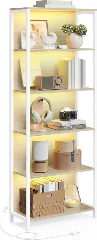 Estante com 6 prateleiras e iluminação 30,3 x 60 x 178,6 cm bege natural