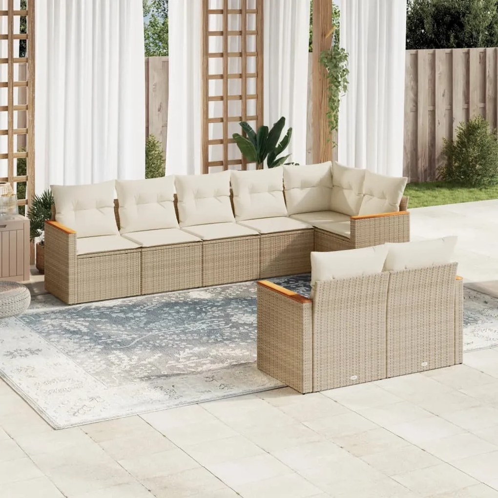 vidaXL 8 pcs conjunto de sofás p/ jardim com almofadões vime PE bege