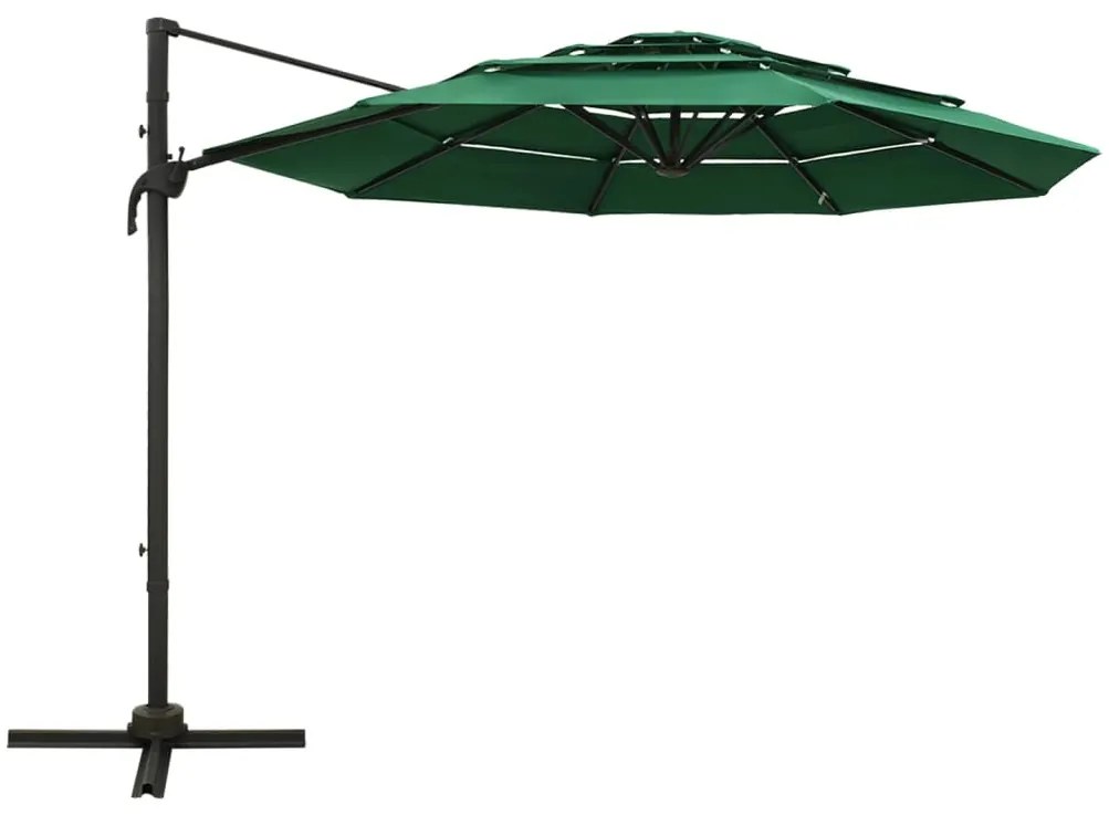Guarda-sol de jardim 4 camadas c/ poste de alumínio 3x3 m verde