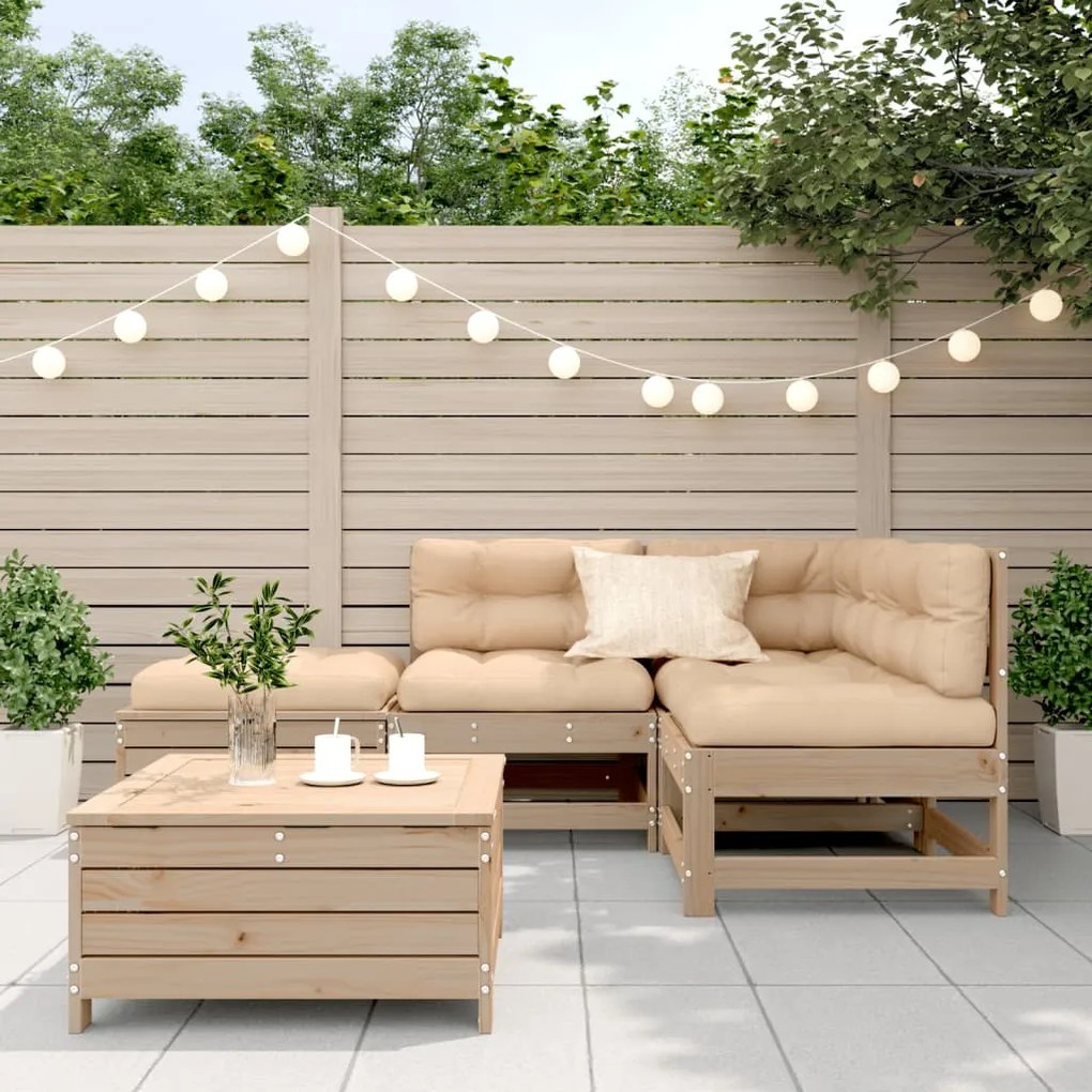 5 pcs conjunto lounge de jardim c/ almofadões pinho maciço