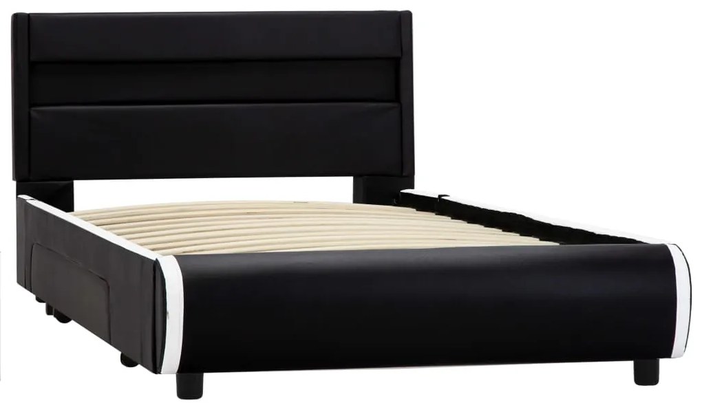 Estrutura de cama c/ LED 90x200 cm couro artificial preto