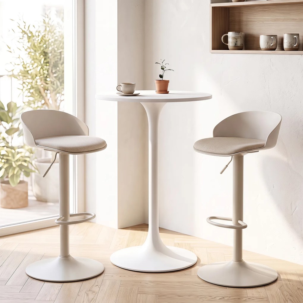 Conjunto de 2 Bancos de Bar Giratórios, 42 x 42 x 75-96,5 cm (MESA NÃO INCLUIDA), Altura Ajustável, Bege