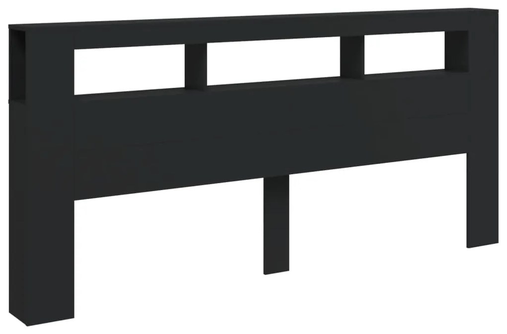 Cabeceira cama c/ LEDs 220x18,5x103,5 cm deriv. madeira preto
