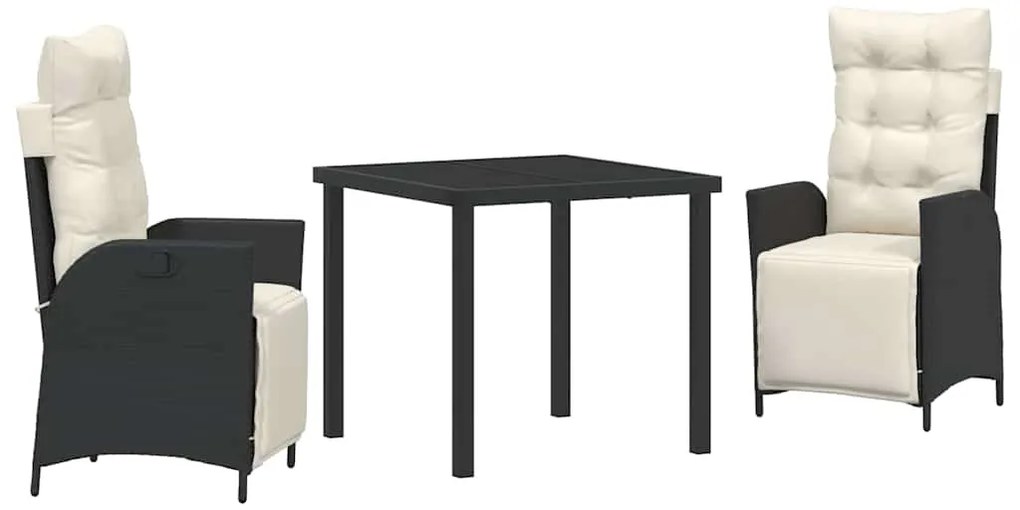 Conjunto de Jantar de Jardim de 3 Peças em Rattan Preto