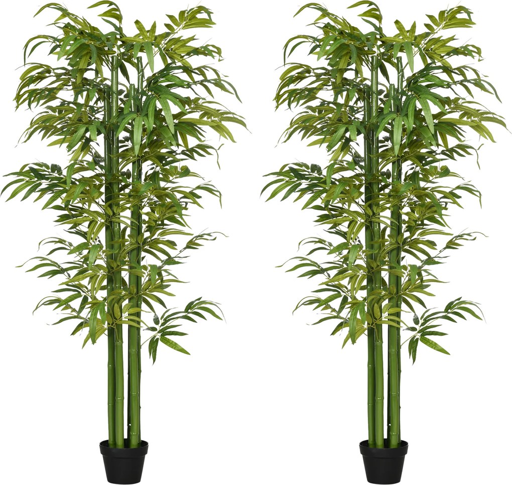 HOMCOM Conjunto de 2 Plantas Artificiais Bambus Artificiais para Interiores e Exteriores  Ø17x180 cm Verde | Aosom Portugal