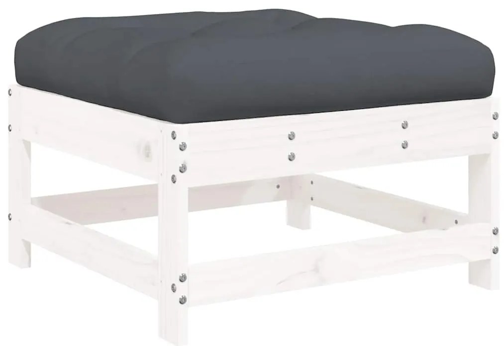 Apoio de pés p/ jardim c/ almofadão pinho maciço branco