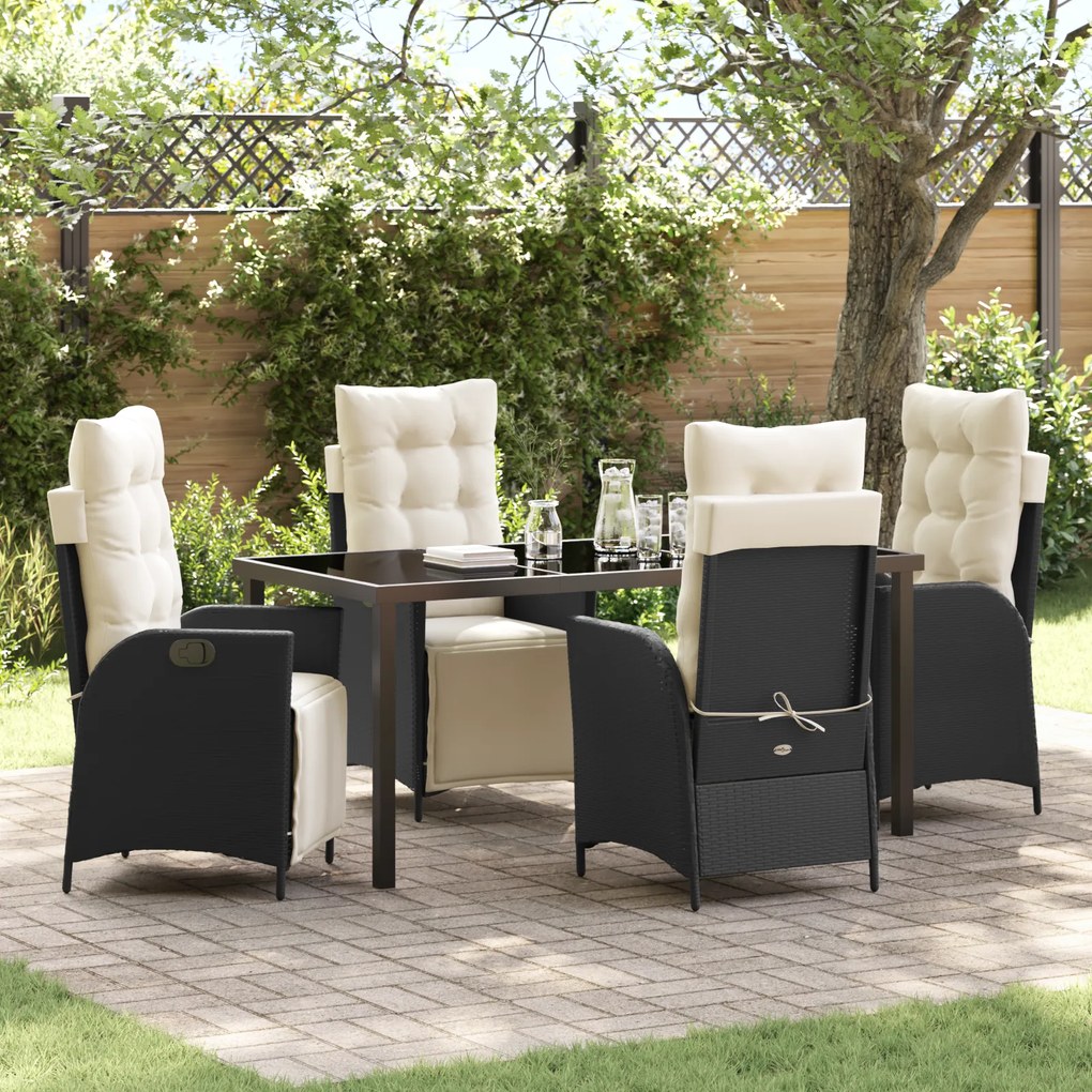 vidaXL Conjunto de Jardim de 5 Peças Preto Vime Poliéster