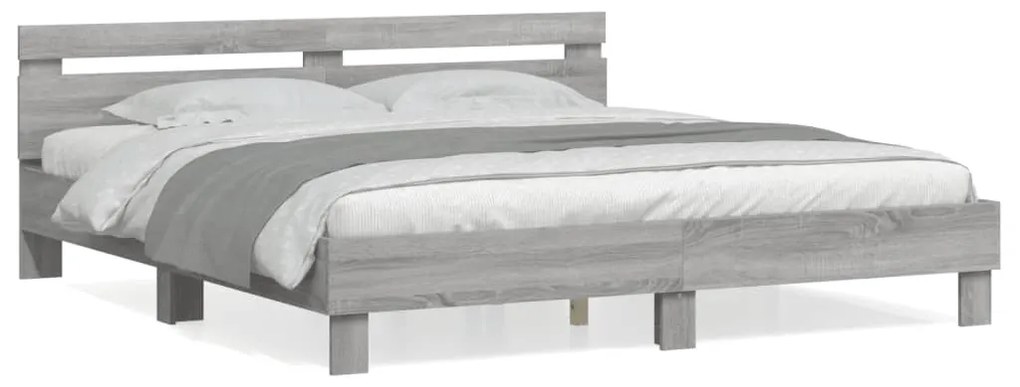 vidaXL Estrutura de cama c/ cabeceira derivados madeira cinza sonoma