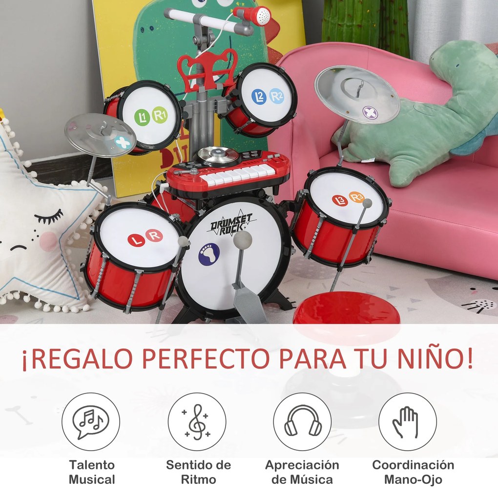 Kit de bateria infantil para crianças acima de 3 anos com tamborete mi