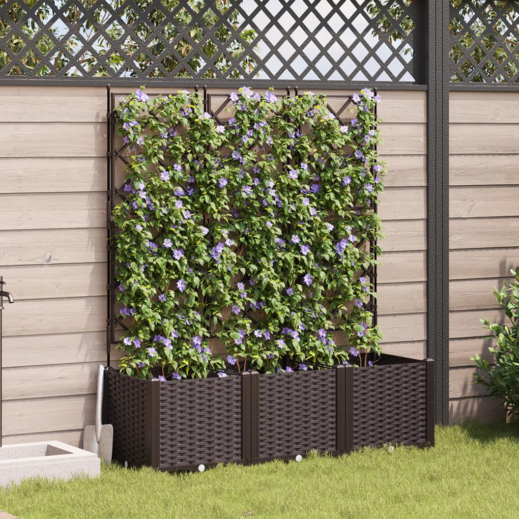 Vaso de Jardim com Treliça 3 pcs Castanho 120x40x143 cm