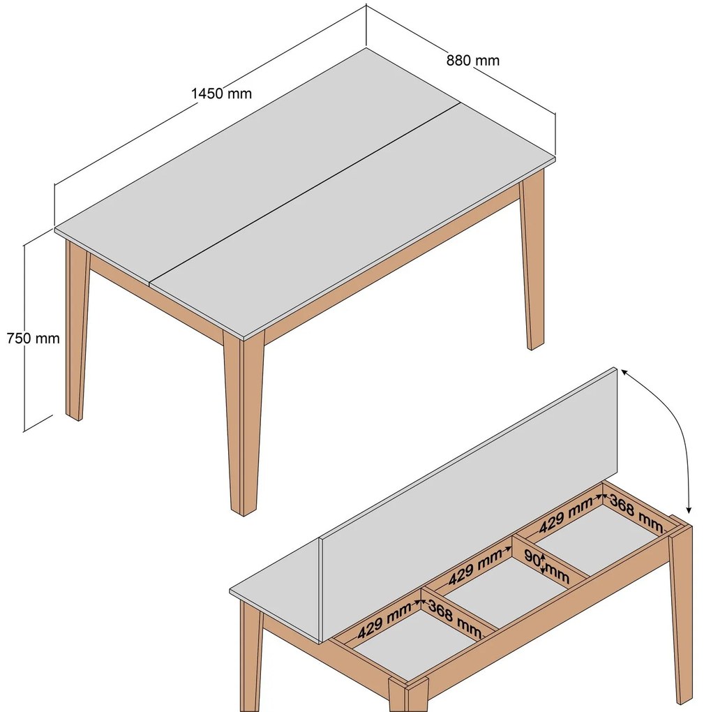 Mesa de Jantar "Milano" com Arrumação – 145x88x75 cm – Nogueira e Crem