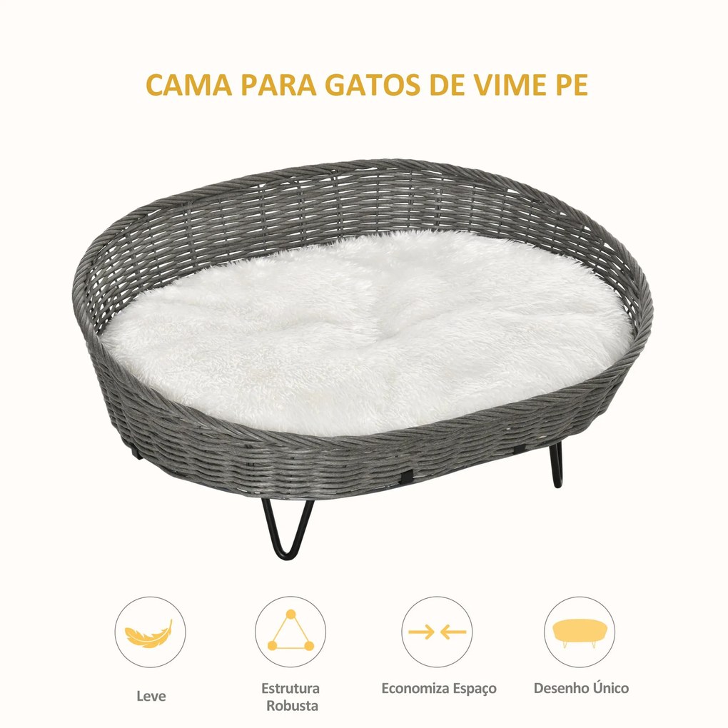 PawHut Cama para Cães e Gatos de Vime Cama de Vime para Animais de Est