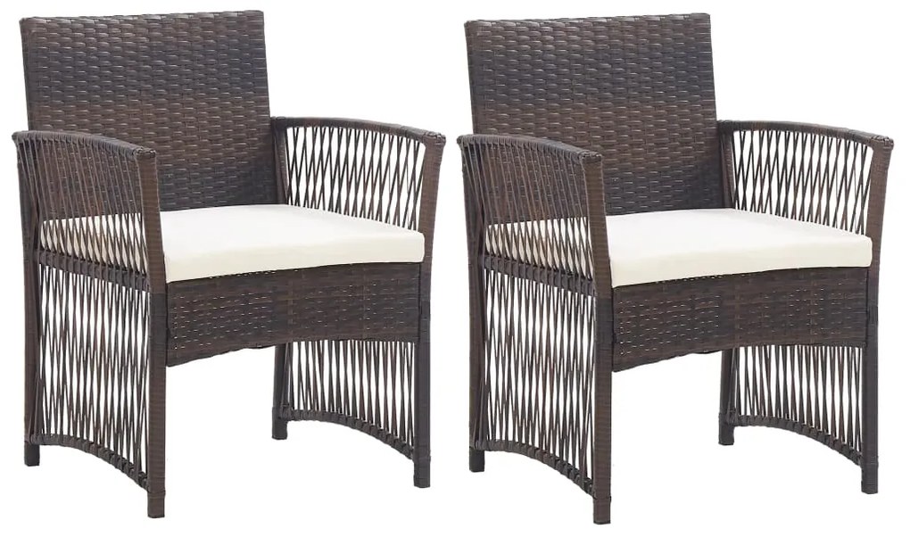 vidaXL Cadeiras de jardim com almofadões 2 pcs vime PE castanho