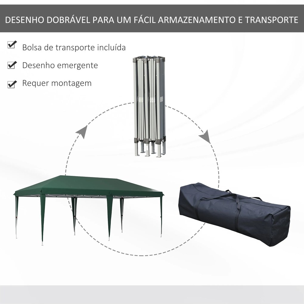 Tenda para Festas 6x3 m Tenda de Jardim com Altura Ajustável em 3 Níve