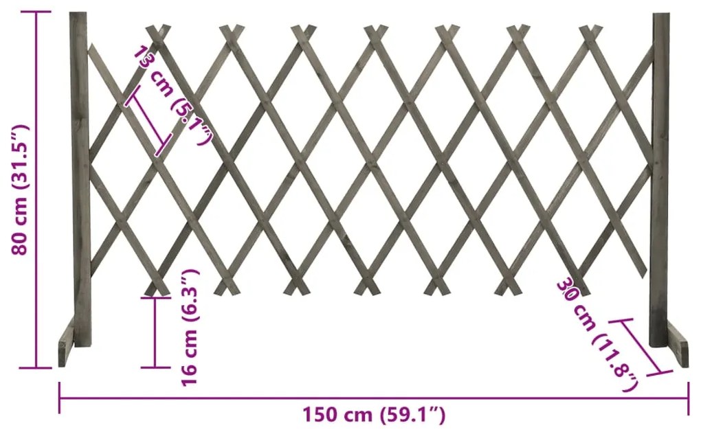 Vedação em treliça para jardim 150x80 cm abeto maciço cinzento