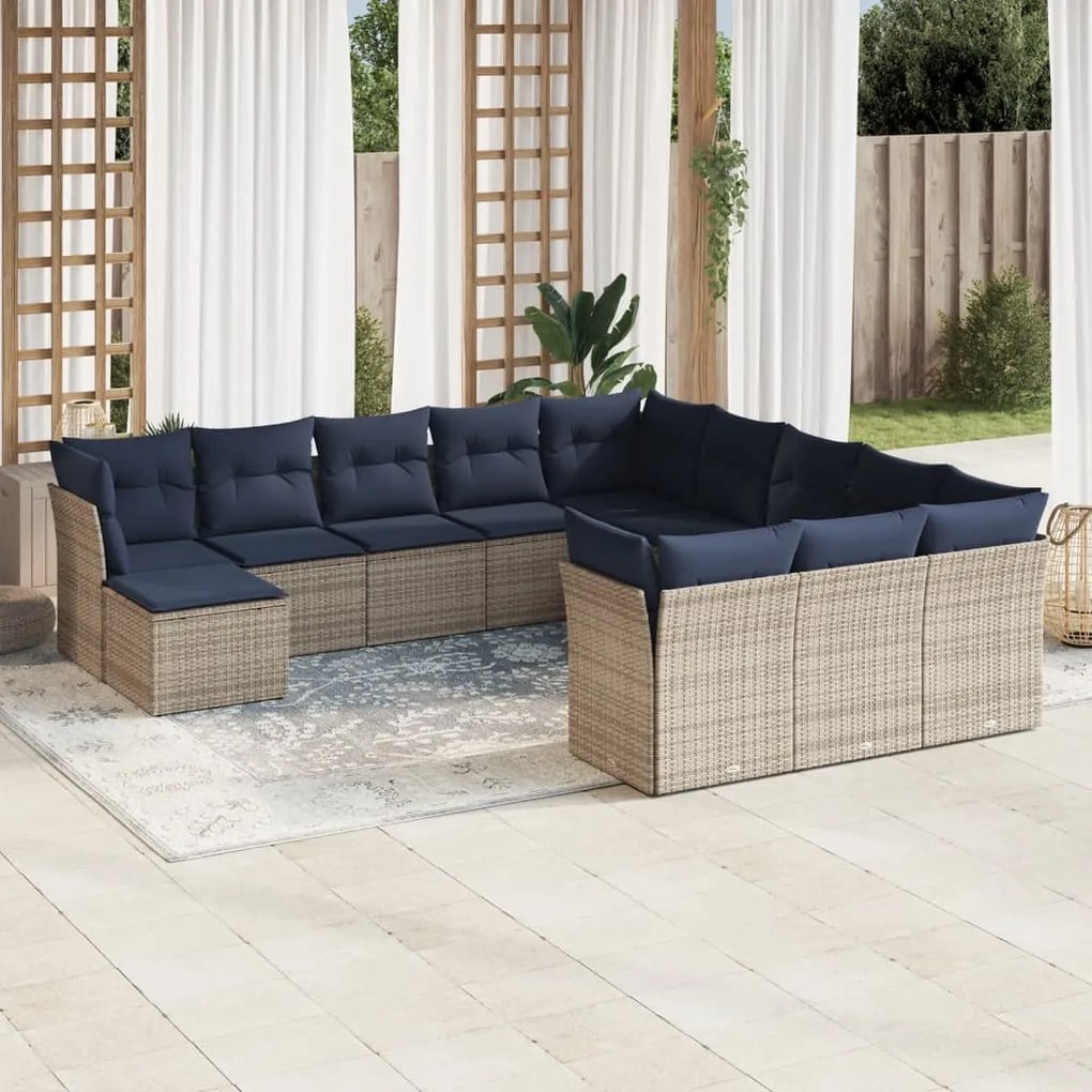vidaXL 12 pcs conjunto sofás p/ jardim c/ almofadões vime PE cinzento