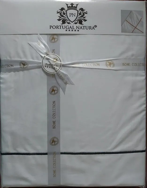 400 Fios - Jogo de lençóis 100% algodão percal branco - Rolinho Antracita:  	1 lençol capa ajustavel 90x200+30 cm + 1 lençol superior 170x290 cm + 1 fronha 50x70 cm fecha com pala interna