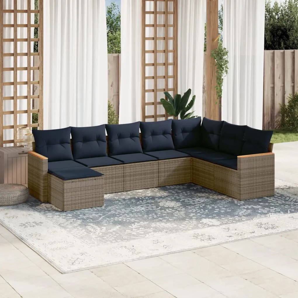 vidaXL 8 pcs conjunto sofás p/ jardim c/ almofadões vime PE cinzento