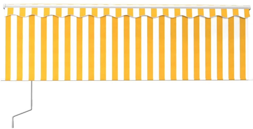 Toldo automático c/ estore/LED/sensor vento 4x3m amarelo/branco