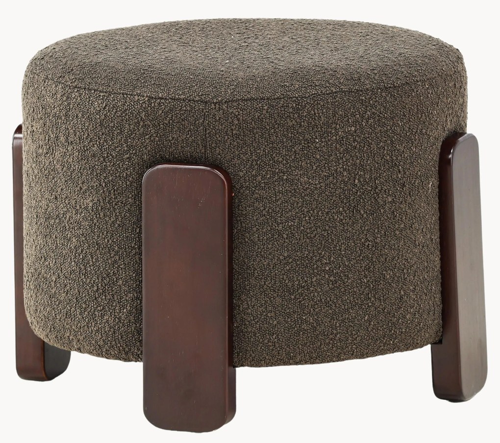 Pufe estofado em bouclé com pernas de madeira Coffey