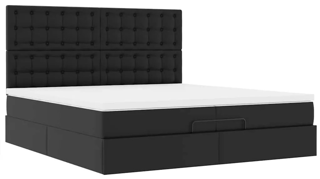 Estrutura de cama otomana com colchões pele artificial preta