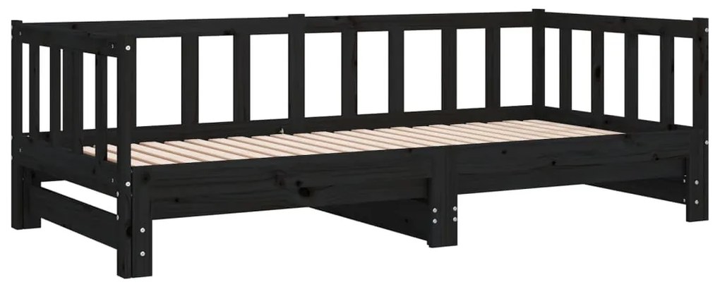 Estrutura sofá-cama de puxar 2x(90x190) cm pinho maciço preto