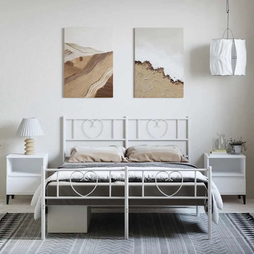 Estrutura de cama com cabeceira e pés 135x190 cm metal branco