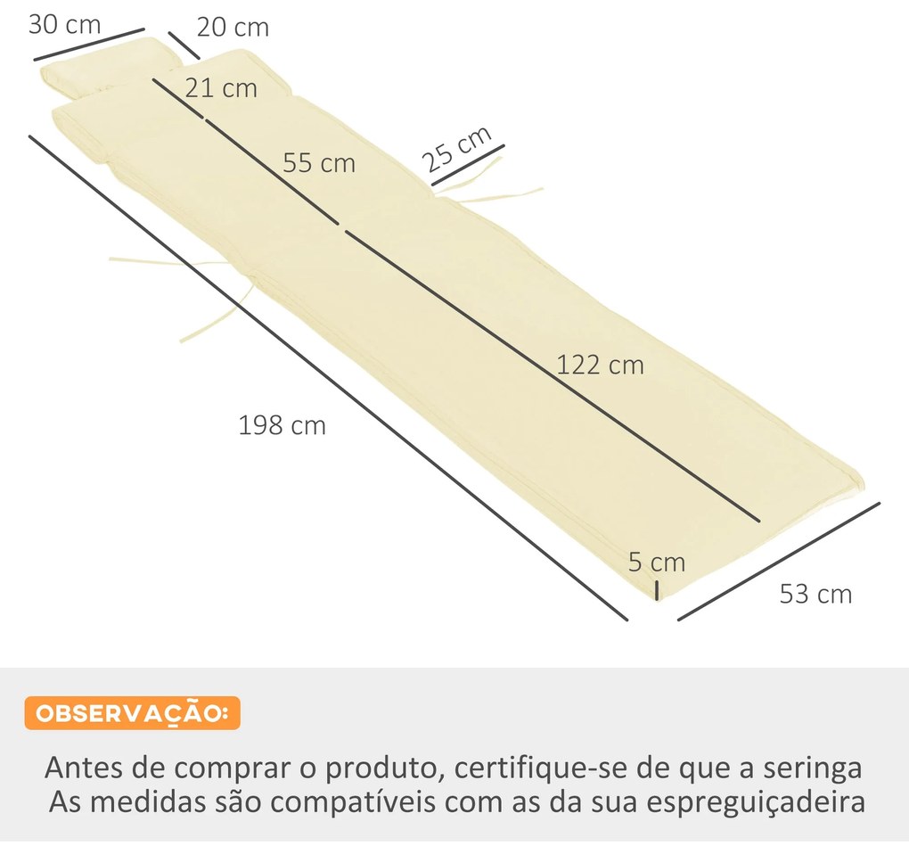 Almofada para Espreguiçadeira 198x53x5cm Almofada Suave para Espreguiç