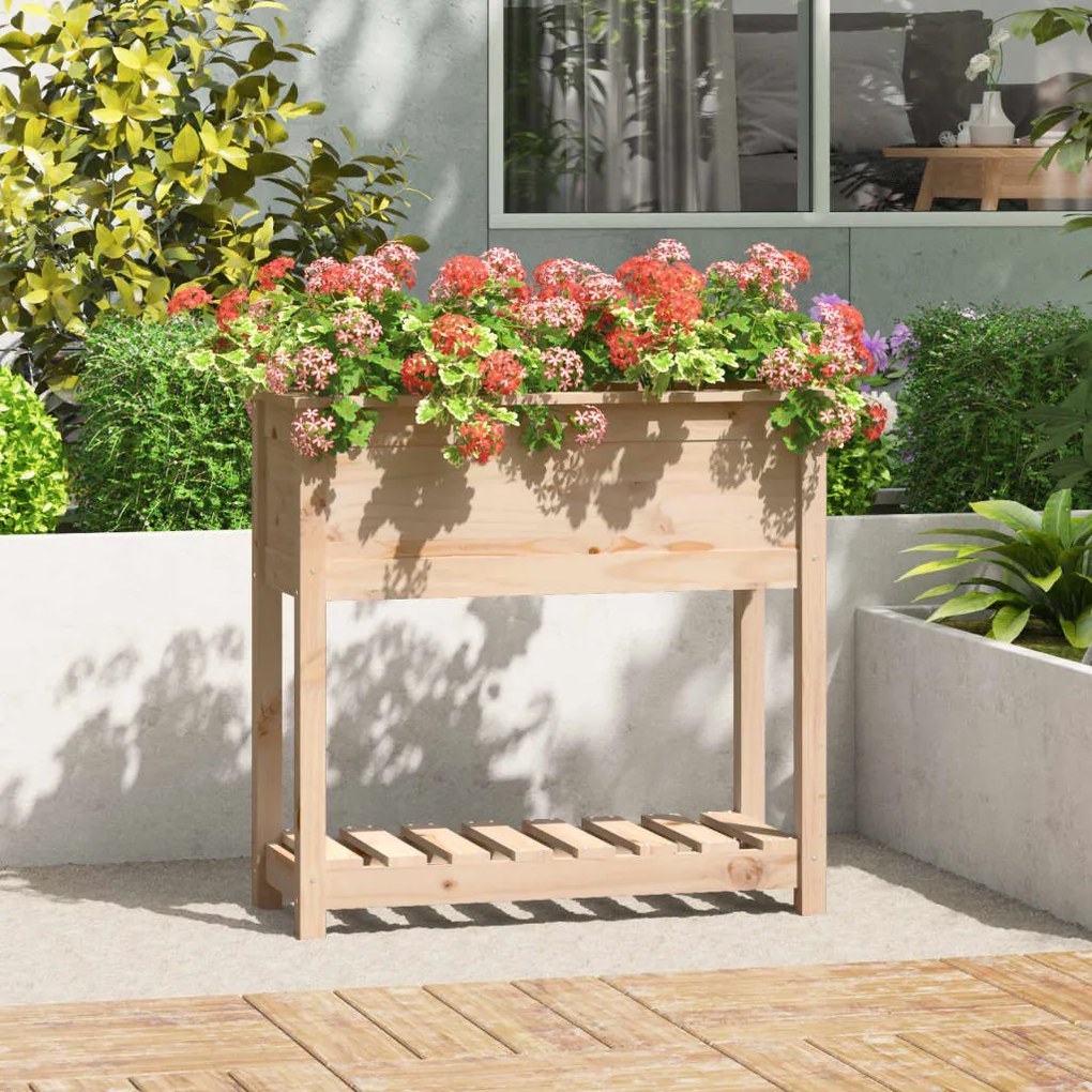 823759 vidaXL Vaso/floreira com prateleira 82,5x34,5x81 cm pinho maciço