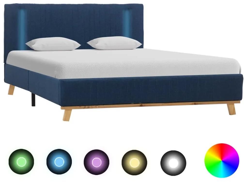 286664 vidaXL Estrutura de cama com LED em tecido 140x200 cm azul