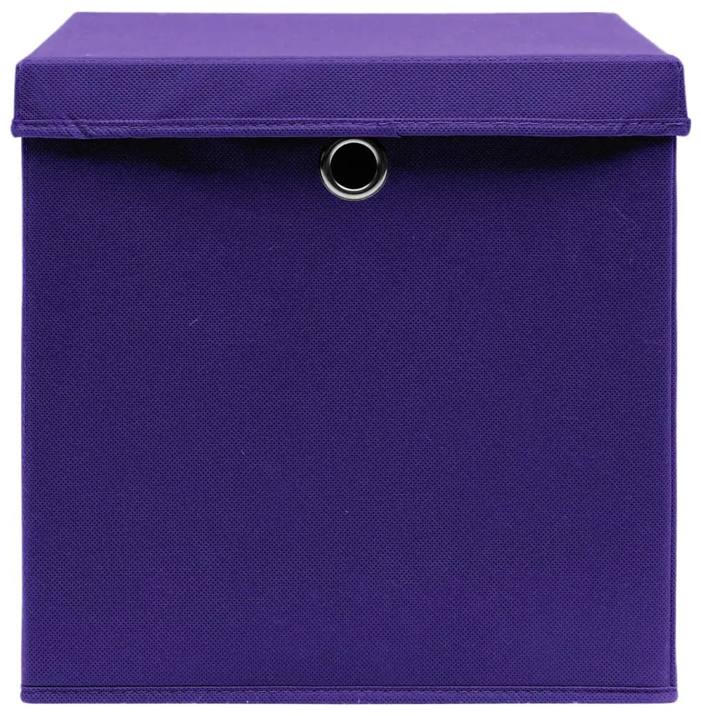 Caixas de arrumação com tampas 10 pcs 32x32x32 cm tecido roxo