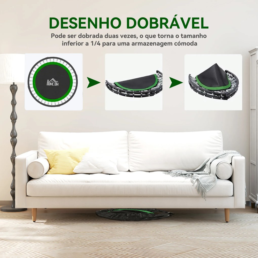 Trampolim Fitness Ø102 Trampolim Dobrável com Pega Ajustável em 4 Níveis Estrutura de Aço Verde