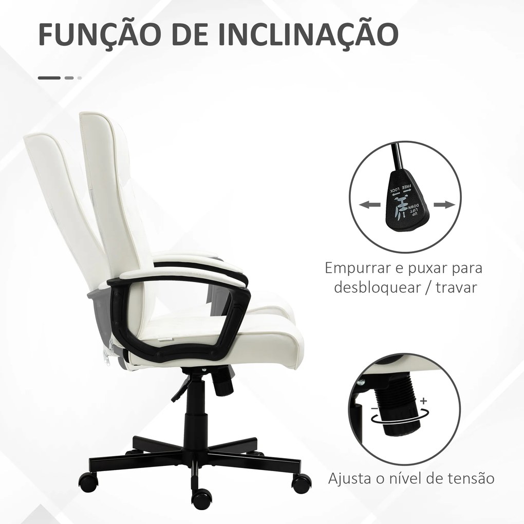 Cadeira de Escritório Giratória 360° com Encosto Alto Altura Ajustável e Função de Inclinação 65x65x102-112,5cm Creme
