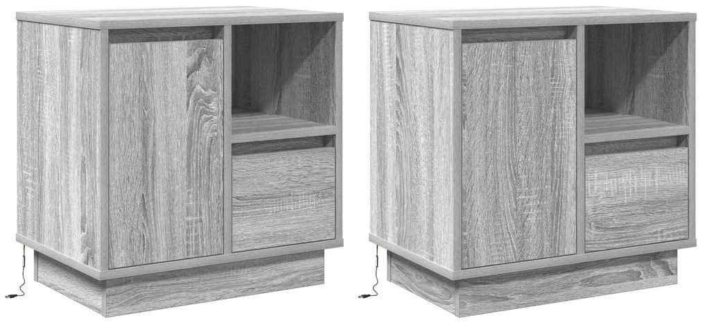 Cômodas de Canto com LED 2 pcs Cinza Sonoma 50x34,5x50 cm